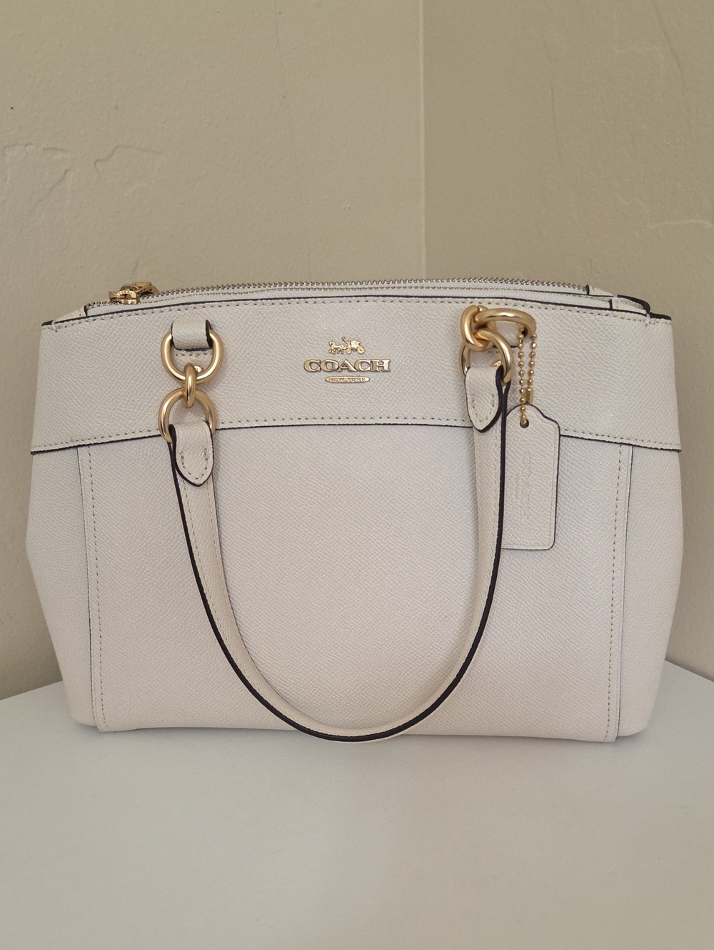 Coach Pebbled Leather Tote in Light Cream with Gold Hardware